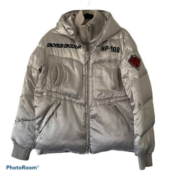 Bomb Boogie Size S Silver Down Puffer Coat Embroidered Metallic Silver - Picture 1 of 10
